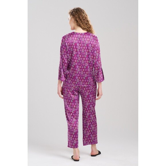 NWT NATORI Kano PJ 2pc Set In Plum Purpe Abstract Floral Pajamas Lounge Satin L - Picture 2 of 8